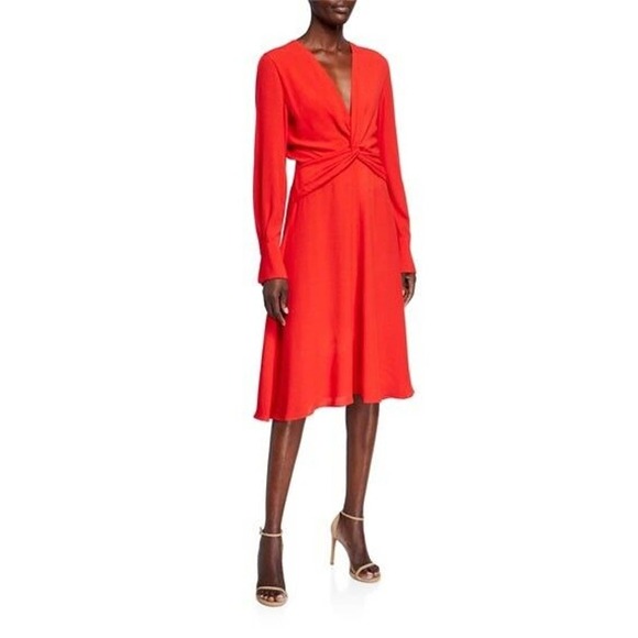 NEW EQUIPMENT Womens Sz 8 Scarlett Red Faun Twist Front Long Sleeve Dress $475 - Picture 3 of 8